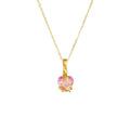 Skai Jewels gold necklace with pink crystal heart pendant in an intricate golden frame.