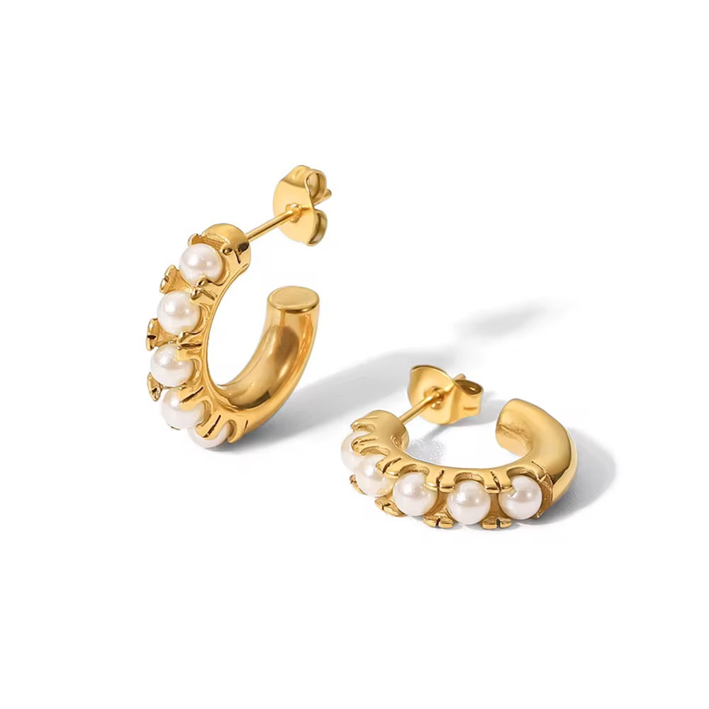 Golden Pearl Hoops