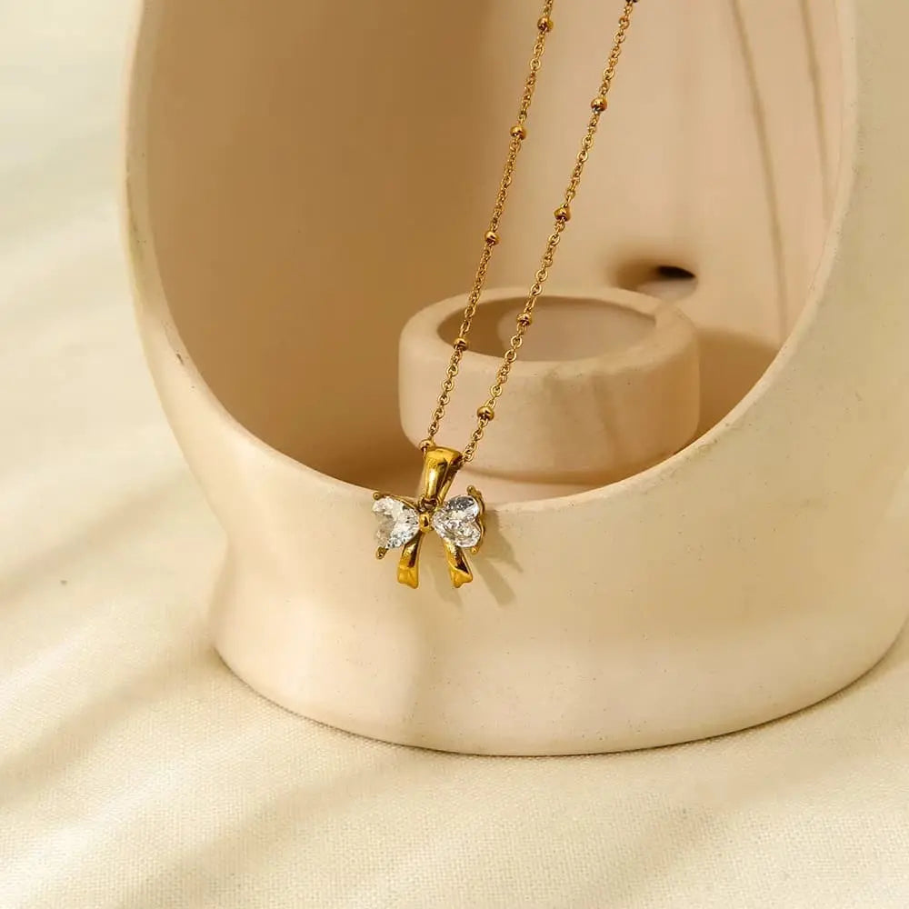 Crystal Bow Pendant Necklace