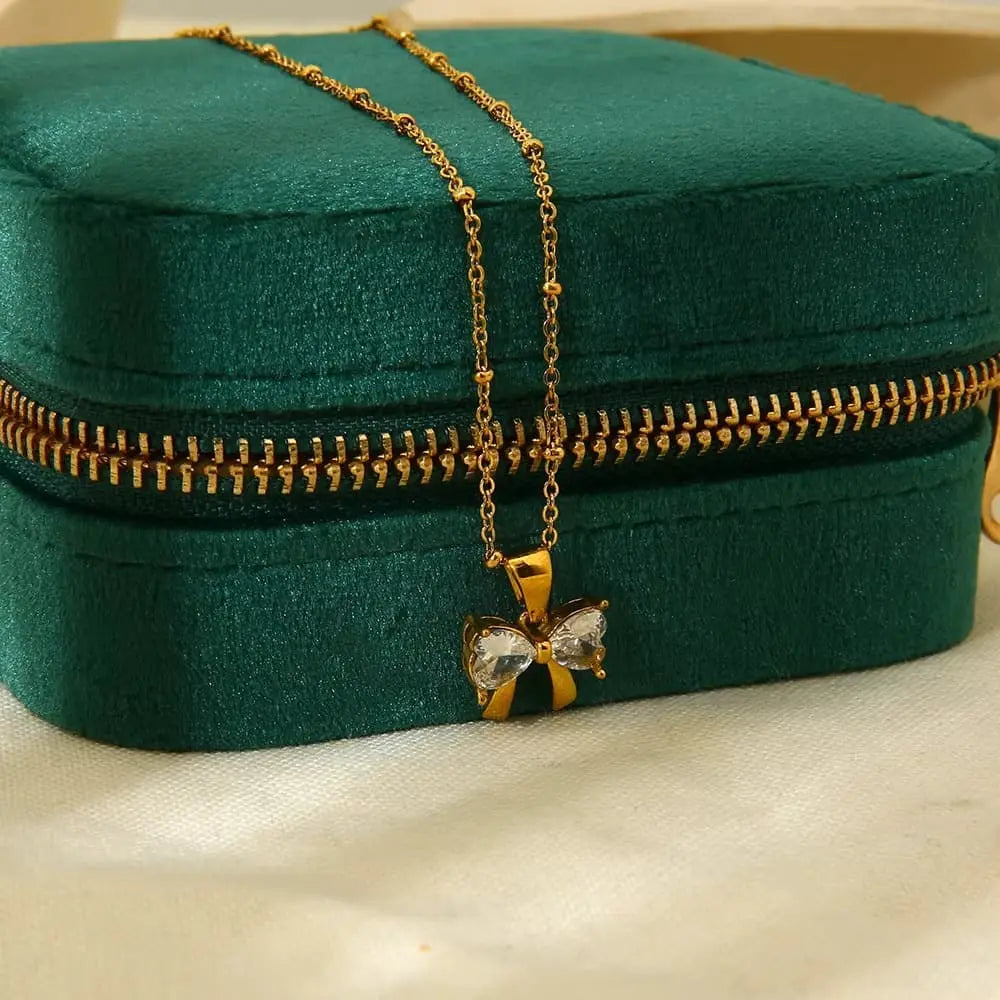 Crystal Bow Pendant Necklace